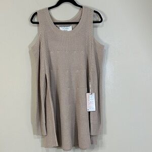 NWT Taupe Cold Shoulder cutout Long sleeve Sweater California Moonrise Sz L $68